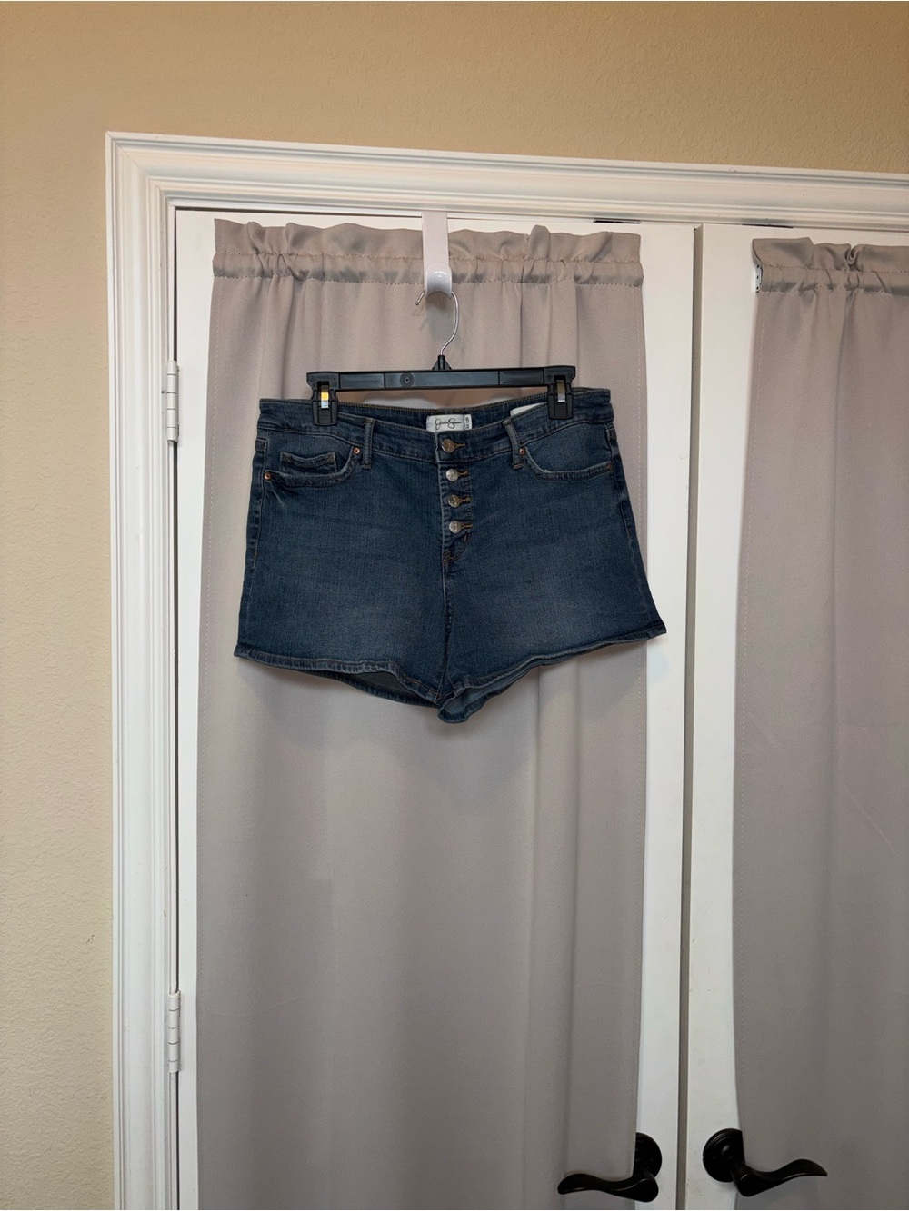 Jessica Simpson Dark Denim High-Rise Button-Front Shorts